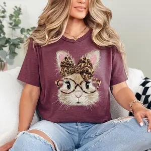 Retro Easter Bunny TShirt: Leopard Bow Spring Rabbit Tee
