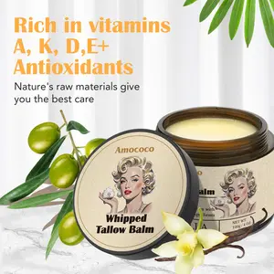 Amococo Whipped Tallow Balm Deep Hydration & Soothing Natural Beauty Cream For Face, Body Lips Universal Skin Balm With Vanilla Scent