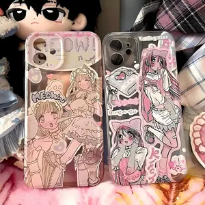 Comic Kawaii Pink Anime Girl Phone Case for iPhone 17 16 15 14 13 12 11 Air Pro Max Plus Stylish Cute Soft Clear Shockproof Durable