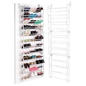 FCH 12 Layers Over The Door Shoe Organizer Wall-Mounted Style Shoe Rack Hanging Plastic Metal Shoe Rack Narrow Tower Shelf Space Saving Shoe Storage Holder,Holds 30 Pairs of Shoes,Easy to Assemble,White