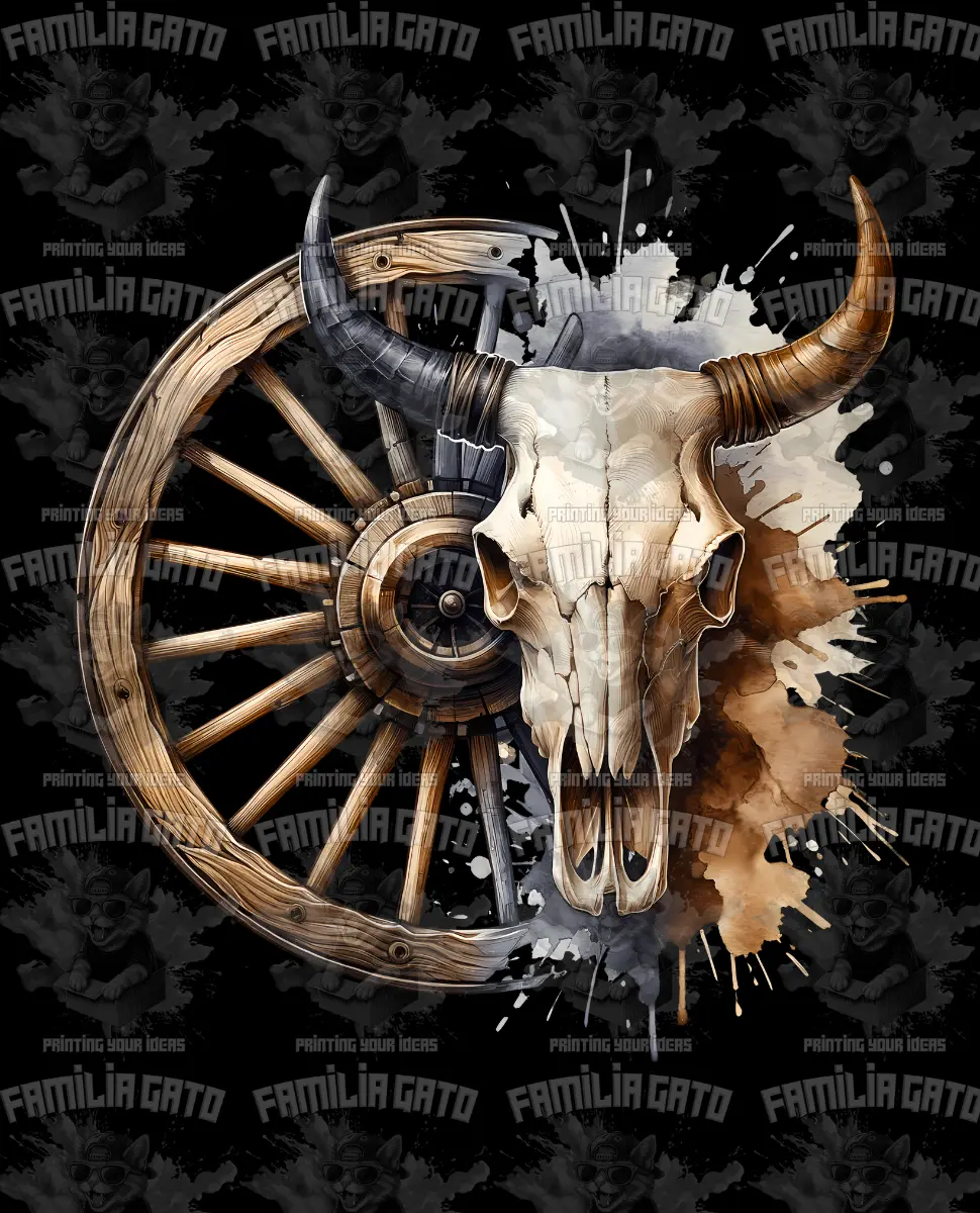 Western Bull/Cow Skull #5 DTF Transfer, DIY Material, Hot Peel for All Fabric Types, Durable Scratch-Resistant Customized Specialty DIY Craft Supply