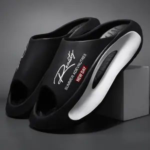 Men's EVA Soft Cushioned Slippers - Stylish Letter Print Streetwear Flip Flops for Couples, Non-Slip Massage Insoles, Suitable for Home & Beach Use, Boy Footwear Walking Shoes