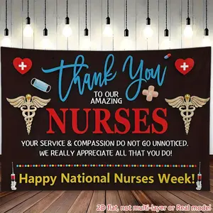 2D Flat, 1pc Nurses Week Banner & Medical Appreciation Backdrop - Grateful Nurse Poster with Stethoscope Design, Durable Indoor/Outdoor for hospital, clinic, Wall Decoration, Birthday, Wedding,