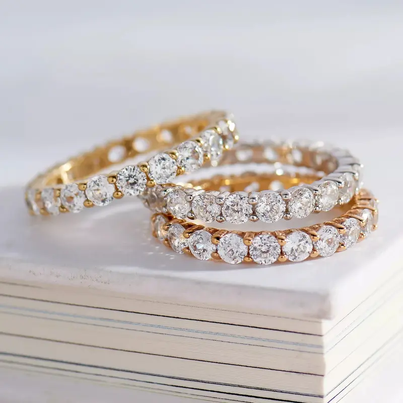 Diamonique 100-Facet Eternity Band Ring, 14K Clad or Sterling
