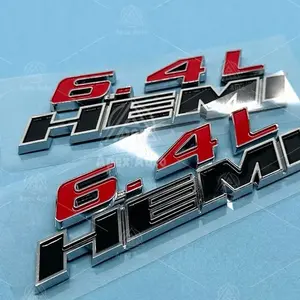 2X 3D Fender Side 6.4 Liter Emblem For RAM 2500 6.4L Hemi 3M REAR ADHESIVE Badge Chrome Black Red