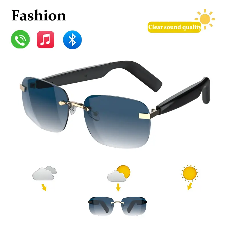 Wireless Bluetooth 5.4 Audio Sunglasses – Open-Ear Air Conduction, UV Protection, Touch Control & Voice Assistant, Frameless Lightweight, Water-Resistant, Built-in Speakers for Music & Calls, Type-C Charging, Long Battery Life, Ideal for Outdoor & Travel,