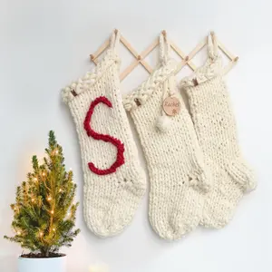 Large custom personalized knit Christmas stocking with name plate Christmas stocking stuffers Bohemian Christmas Stocking Family Christmas