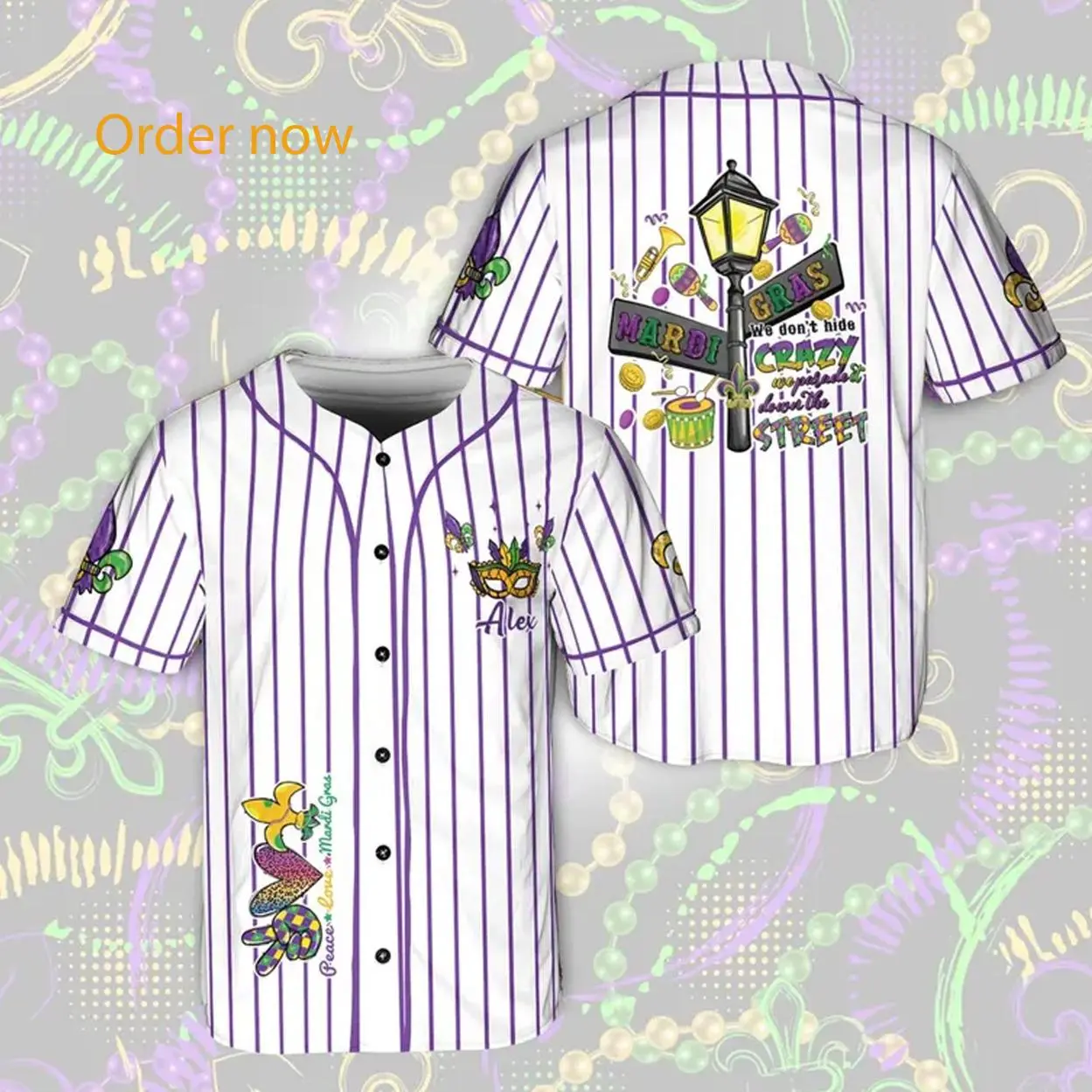 Personalized Mardi Gras Baseball Jersey, Custom Your Name Number Mardi Gras Baseball Jersey, Perfect Fit, Ultimate Comfort