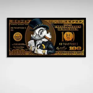 Luxury Money Wall Art Highlighting Black and Gold Scrooge 100 Dollar Bill Design for Hustle and Wealth Motivation