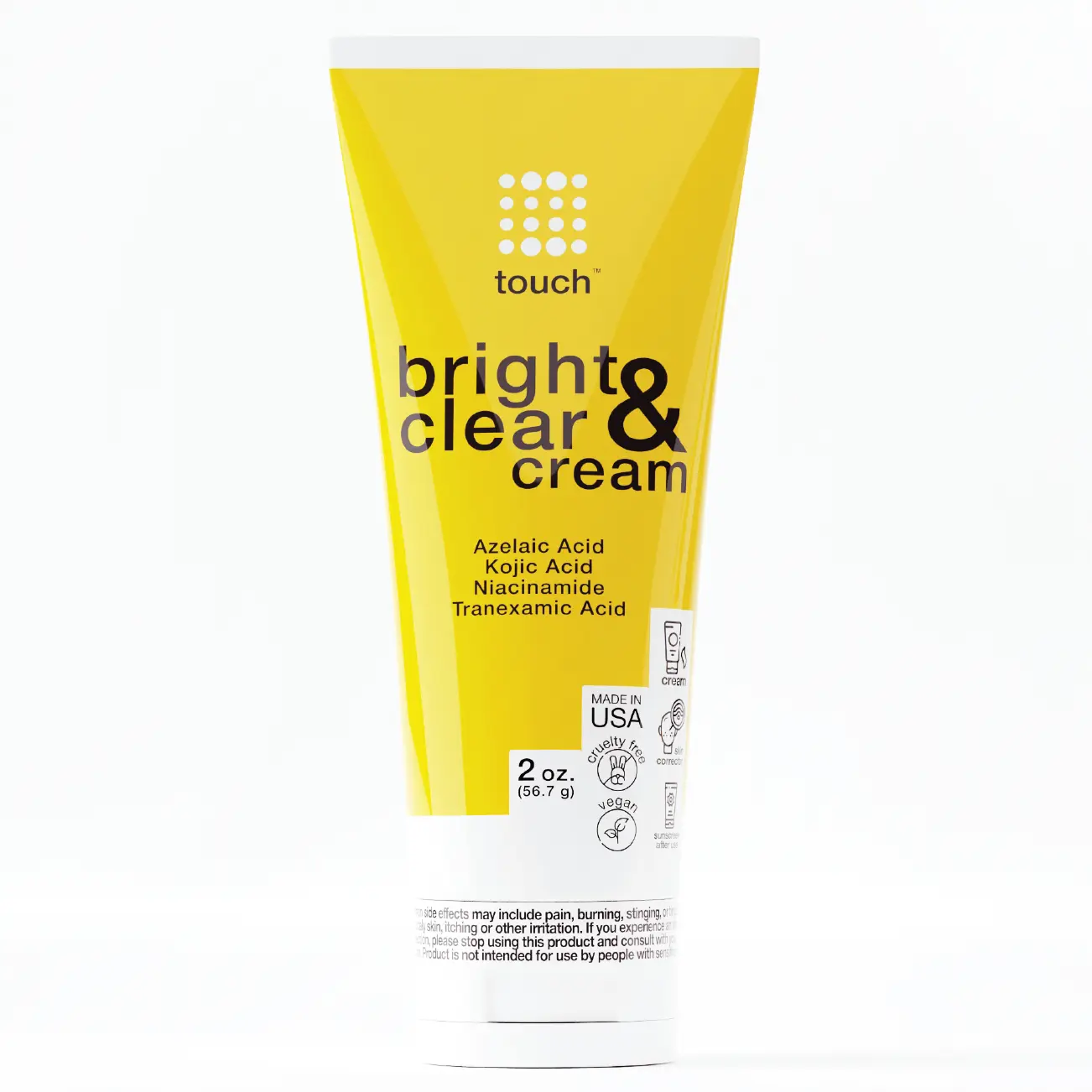 TOUCH Bright & Clear Cream for Dark Spots on Face - Azelaic Acid, Kojic Acid, Tranexamic Acid, Niacinamide - 2 oz