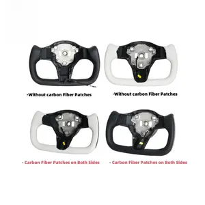 Full Leather Heated Yoke Steering Wheel for Tesla Model 3 2016-2022 and 2020–2022 Model Y W/Without Carbon Fiber Sides