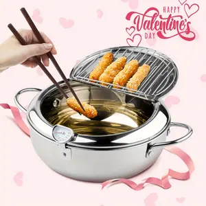 Stainless Steel Deep Frying Pot with V-Spout, Large Capacity, Precise Temperature Control, Healthy Oil Drain, Induction Safe