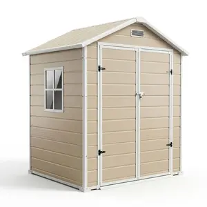 6x4 ft Outdoor Storage Shed with Floor, Plastic Resin Garden Shed with Window & Lockable Door, Tool Shed for Patio, Backyard, Lawn Mower, Bike Storage, Outdoor Shed Storage, Natural Light, Weatherproof