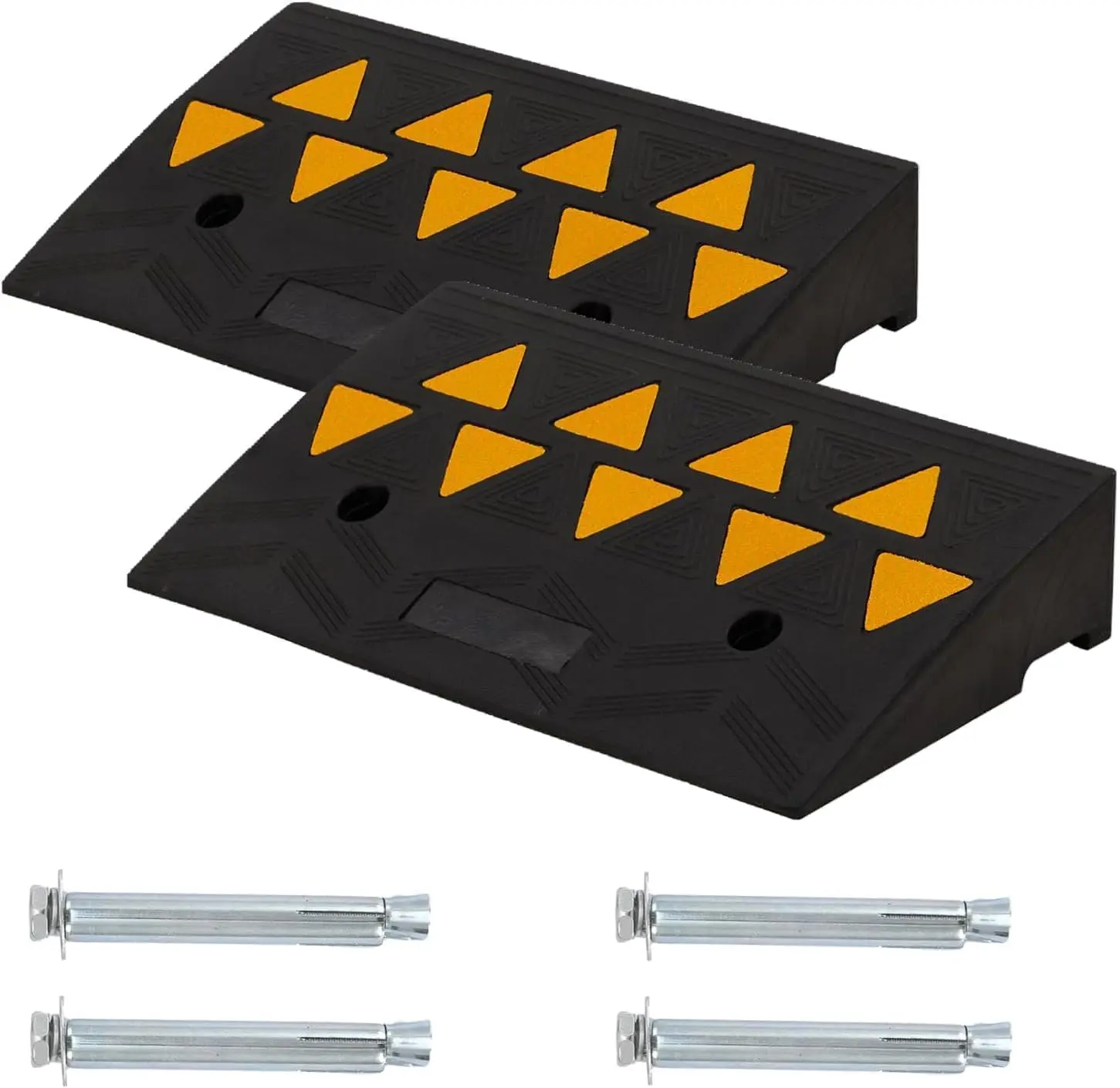 Heavy Duty Rubber Curb Ramp - 33000 lbs Capacity, 4 in Rise Height, ADA-Compliant Slip Resistant, Tool-Free Hollow Grid Drainage Channels, for Wheelchairs, Golf Cart Ramps, Driveway Loading Dock
