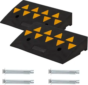 Heavy Duty Rubber Curb Ramp - 33,000 lbs Capacity, 4 in Rise Height, ADA-Compliant Slip Resistance, Drainage Channels for Wheelchairs, Driveway Loading Dock
