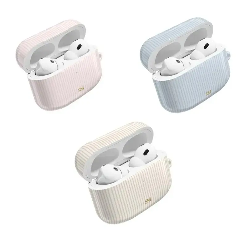 Custom Name Striped Case for AirPods / AirPods Pro 1/2/3 - Personalized Minimalist Aesthetic Cover - Elegant Monogram Protective Holder
