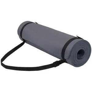Fitvids 1/2" Thick High Density Exercise Yoga Mat, Carrying Strap, Graphite
