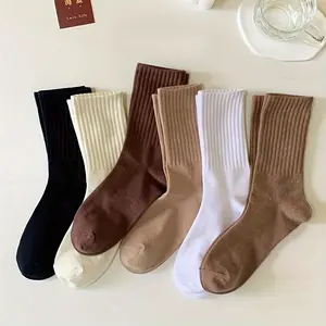 5/6 Pairs of Breathable Mixed Color Pile Socks Sweet Long Socks Suitable Unisex Mid Length Socks Essential for Home Use Fashion Womenswear Knitted Basic Striped Solid Polychrome-6Pairs