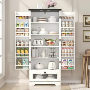 55'' Kitchen Pantry Cabinet, Pantry Storage Cabinet with Adjustable Shelves and Drawer, Kitchen Cabinet Buffet Cupboards Storage Cabinet for Kitchen, Living Room, Bathroom, Dining Room