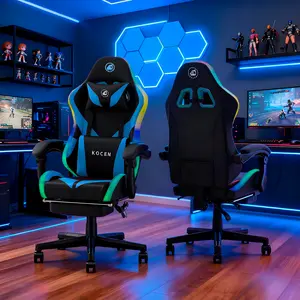 [New Year Flash Sale] KOCEN Gaming Chair , racing style RGB LED light gaming chair, equipped with a lumbar massager, high-back adjustable recliner, with footrest and headrest. Adult gaming chair, large high gaming chair,with sturdy class-4 gas lift.KC-35