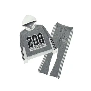 Joaqui Grey/White Hoodie Stacked Flare Track Set