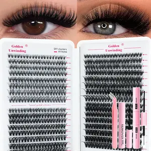 640 Cluster False Eyelash Set, 30D/40D/50D/60D Cat Eye Lash Curler Kit, 8-16mm Long Fiber Individual Lashes, D Curl Lash Extension, DIY Eyelash Cluster