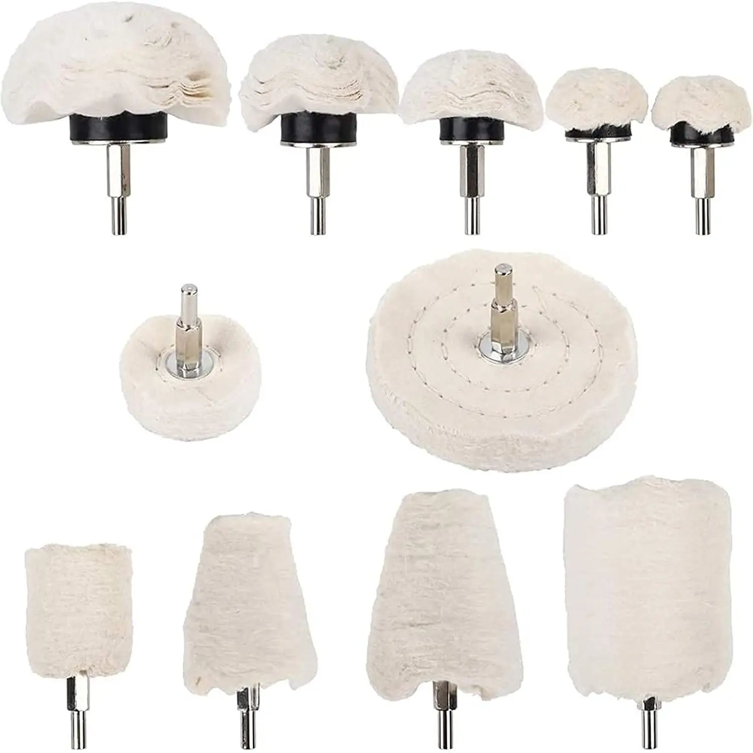 11pcs Buffing Wheel for Drill, Polishing Pad for Drill with 0.25" Hex Shafts, Cotton Polishing Kit for Rotary Tools, Sanding Headlight Rims Manifold Aluminum Chrome Stainless Steel
