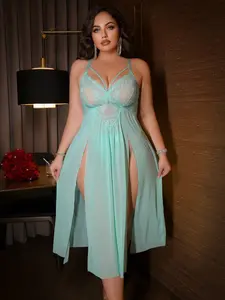 LUSHLACE Plus Size Wireless Babydoll Lingerie Set Mesh Lace for Romantic Nights