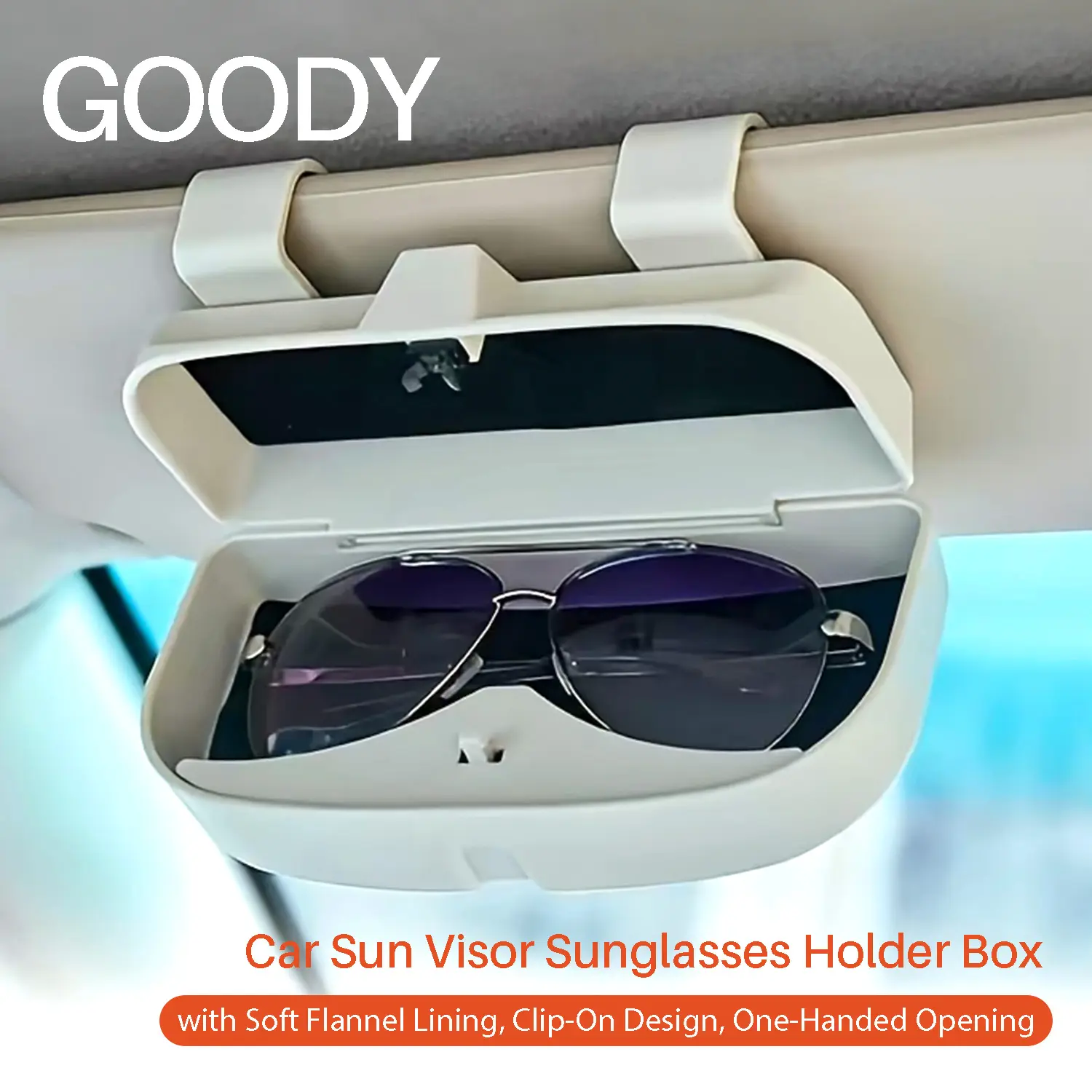Car Sun Visor Sunglasses Holder Box, Clip-On Eyeglasses Storage Case with Soft Flannel Lining, One-Handed Opening, Card Organizer, Universal Automotive Interior Accessory for Men and Women