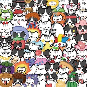 Transparent Cartoon Cat Sticker Pack, Adorable Waterproof Pet Material, Decorative Guitar Notebook Stickers, 54 Pieces, Flat Stickers, Bulk Pack, Sticker Set, Stickers For Scrapbooking