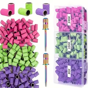 Nail Drill Bit Set #80#150#240 Grits, 210 Pcs Colorful Coarse Fine Nail Files, 2 Nail Drill Bits, Portable Storage Box Kit, Nail Art Tools, Manicure Nail Care