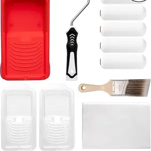 11-Piece Foam Paint Roller Kit, 4-Inch Roller with Ergonomic Handle, Magnetic Paint Tray & Liners, High-Density Foam Covers with Brush, Painting Supplies for Walls, Cabinets, and Trim