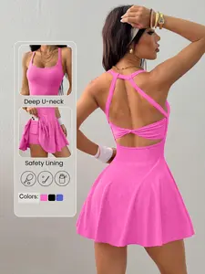 Keren Spring Summer New Arrival, Seamless Knot Back Workout Tennis Dress, Sporty One-Piece, High Elasticity, Breathable, Perfect for Sports & Daily Wear