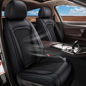 For GMC Terrain 2010-2023 2024 - Breathable Cooling Ice Silk Leather Seat Cover - 5 Seats Vehicle Seat Covers Protector Seat Cushion Auto Accessories (Black)