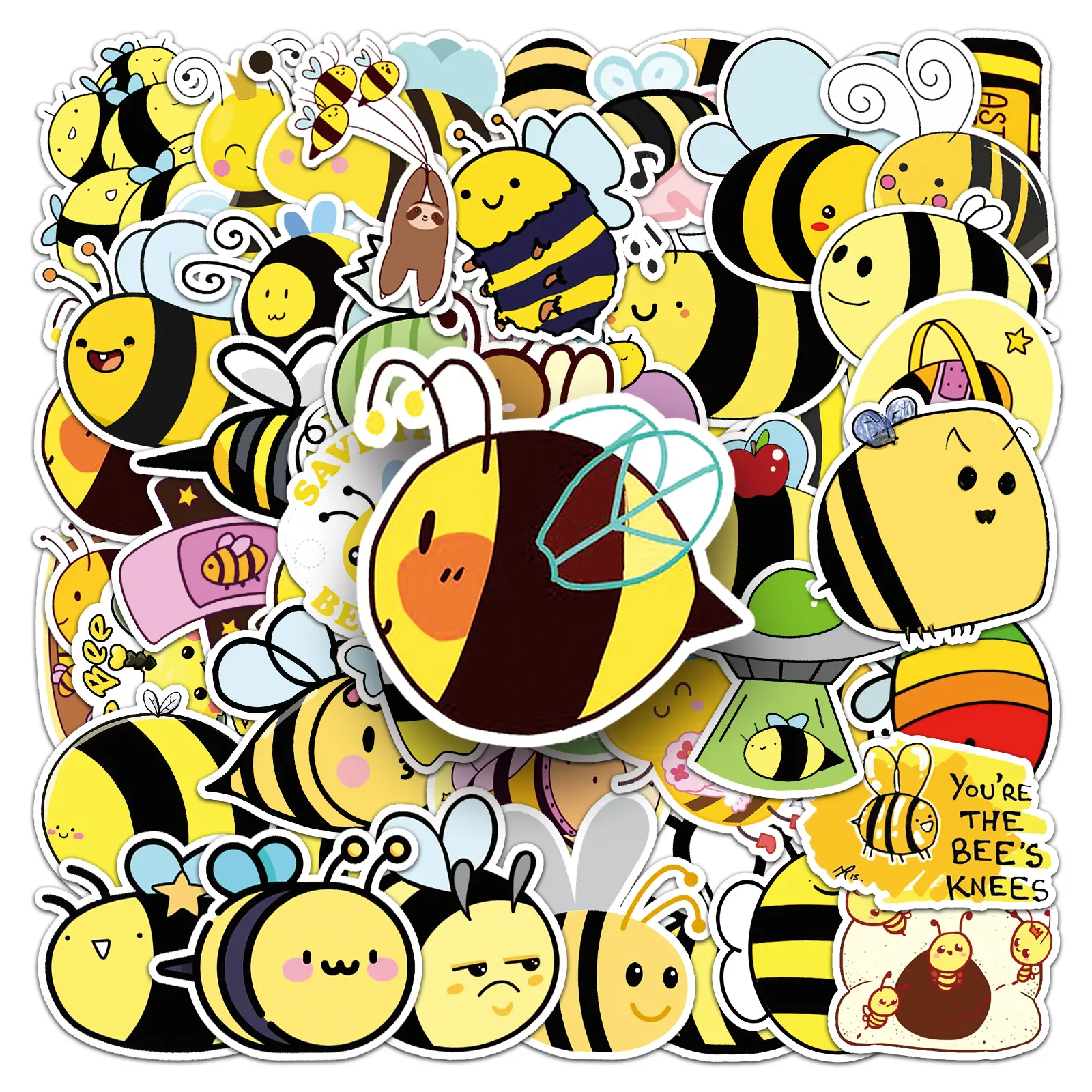51 PCS Funny Honey Bee Phone Stickers Pack - Adorable, Aesthetic, Kawaii Animal-Shaped Waterproof Decals for Scrapbooking, Luggage, Hydro Flask, Teacher Rewards, Adorable Phone Stickers, Aesthetic Phone Stickers