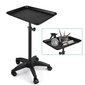 Salon Tray on Wheels, Adjustable Height Salon Rolling Tray Cart, Sturdy Hairstylist Color Tattoo Tray for Home, Clinic, Salon&Spa Use(Black)