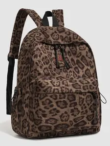 Women's Casual Leopard Print Backpack, Trendy Backpack, Large Capacity Commuter Bag, College Style Travel Bookbag, Fall Winter Fashion