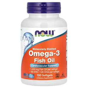 NOW Foods Omega-3 Fish Oil, 1,000 mg, 180 EPA -  120 DHA, 100 Softgels