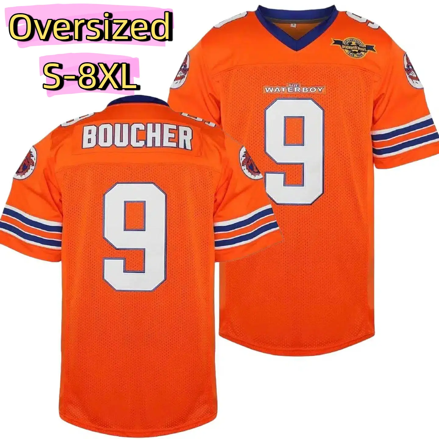 PLUS SIZE (S-8XL) Bobby Boucher #9 The Waterboy Adam Sandler Movie Mud Dogs Bourbon Bowl 50th Anniversary Football Jersey Breathable Mesh Quick-Dry Uniforms 90s Theme Parties Oversize Athletic Tops tiktokshopbacktoschool