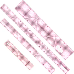 Pelopy 4 Pieces Clear Plastic Ruler Grid Transparent Ruler Plastic Straight Measuring Tool Set for Clothes Design Sewing(6 Inches, 12 Inches, 15 Inches,B50 B60 B70 B-80)