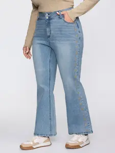 【Summer Turn-Up】【Y2K】【Pocket Approved】BlOOMCHIC Plus Size Supersoft Floral Embroidered Flared Hem Jeans [M-6X] 2026 Summer Pick for Mother's Day, Women, Bottom