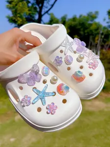 15-Piece Multicolor Cute Shoe Charms Set, Croc Charms, Starfish, Colorful Shells, Sequined Flowers, Ice Butterfly, Pearl, DIY Accessories for Women Shoes, Decorative Shoe Accessories, Shoe Embellishment Set