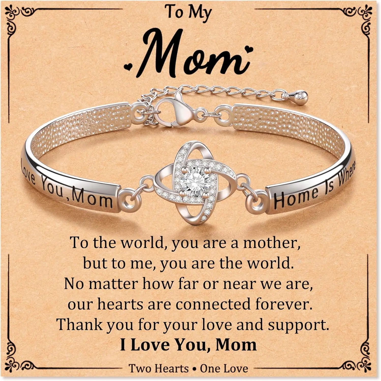Jewelry Gifts for Women with Gift Message Card, Gifts for Mom, Love Knot Engraved Bangle Bracelet Christmas Mothers Day Birthday Gifts for Women
