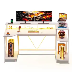 55 Inches PC Gaming Desk with Storage Shelves White