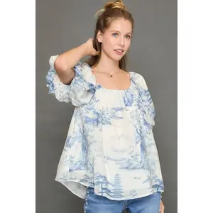 Two Tone Toile Print Top Two Tone Toile Print Top