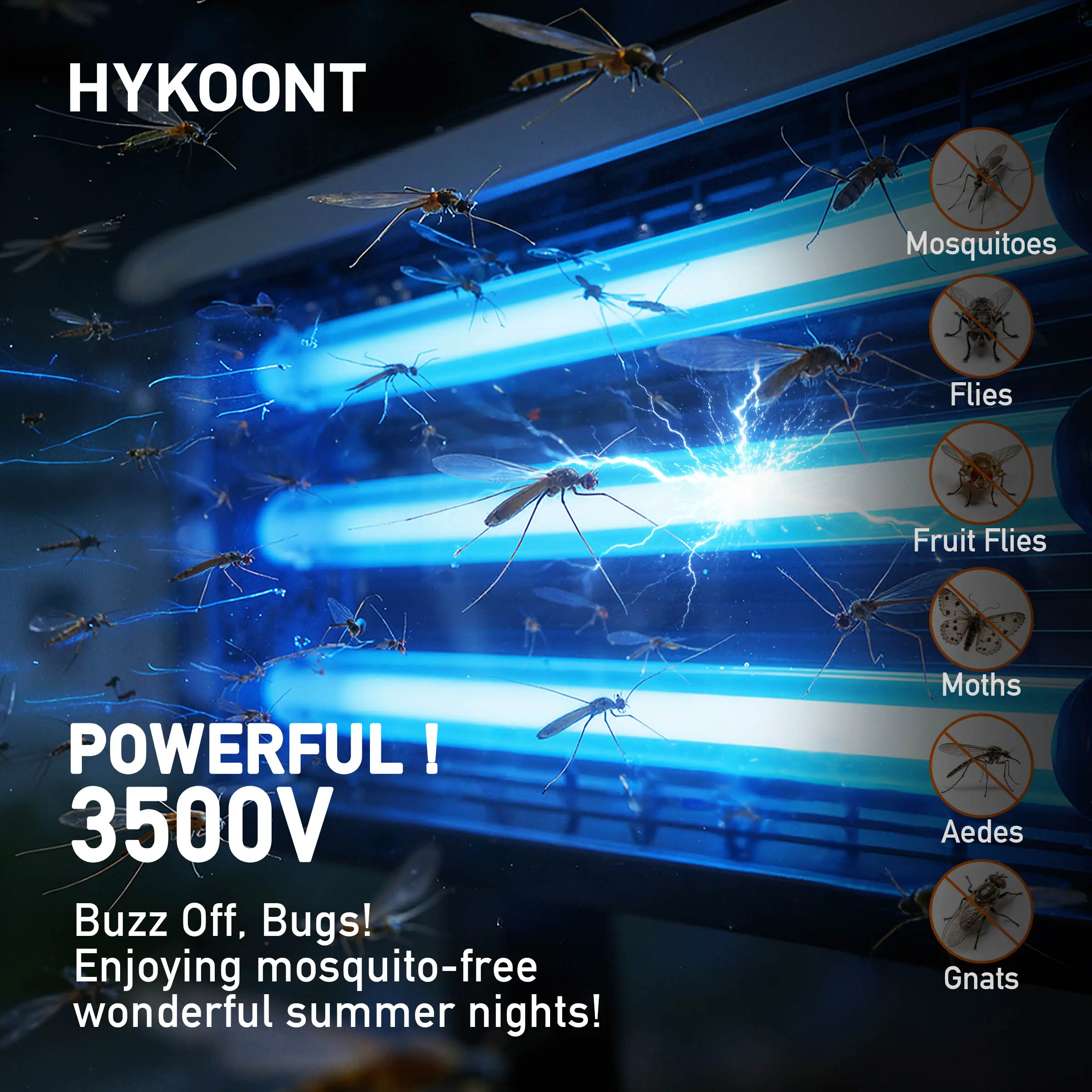 HYKOONT Solar Bug Zapper - Solar Powered Electronic Mosquito Killer, Outdoor Waterproof Insect Control Bug Control Solution, 30W (8000 sq.ft. Coverage), 5V/2A, Auto Sensing, Smart Light Sensor, Rechargeable for Patio, Backyard