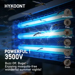 HYKOONT 30W Solar LED Bug Zapper Light Triple Tube Dusk-to-Dawn IPX4 Waterproof Outdoor Lighting for Mosquito Control