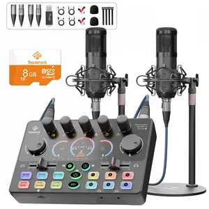 Squarock RS2i2 Sound Board / Podcast Equipment Bundle Sound Board with 2 Mics Condenser Mic or Dynamic Mic Bundle