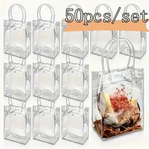 50Pcs/Set Reusable Transparent PVC Gifts Bags with Handle,Party Favor Goodie Candy Bags for Wedding Birthday Anniversary Graduation Valentine'S Day Christmas Gifts,Hand Tools Kits