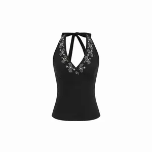 Cider Cotton-blend Floral Halter Neckline Embroidery Tank Top SwimWeek SummerWins